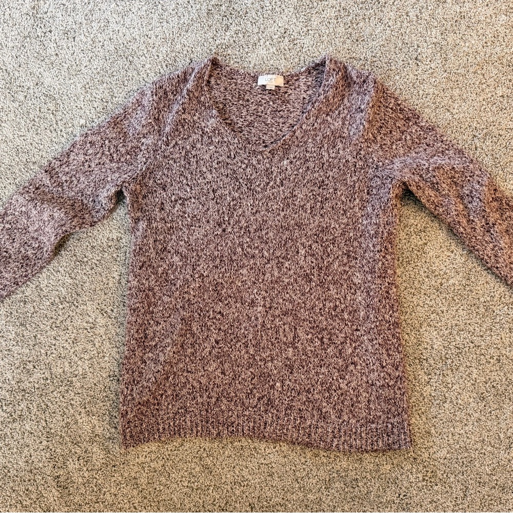 LOFT Women's V-Neck Sweater - Heathered Maroon
